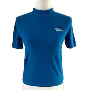 TOMMY BAHAMA Short Sleeve Rash Guard Top Womens Small Blue Poly Spandex Blend